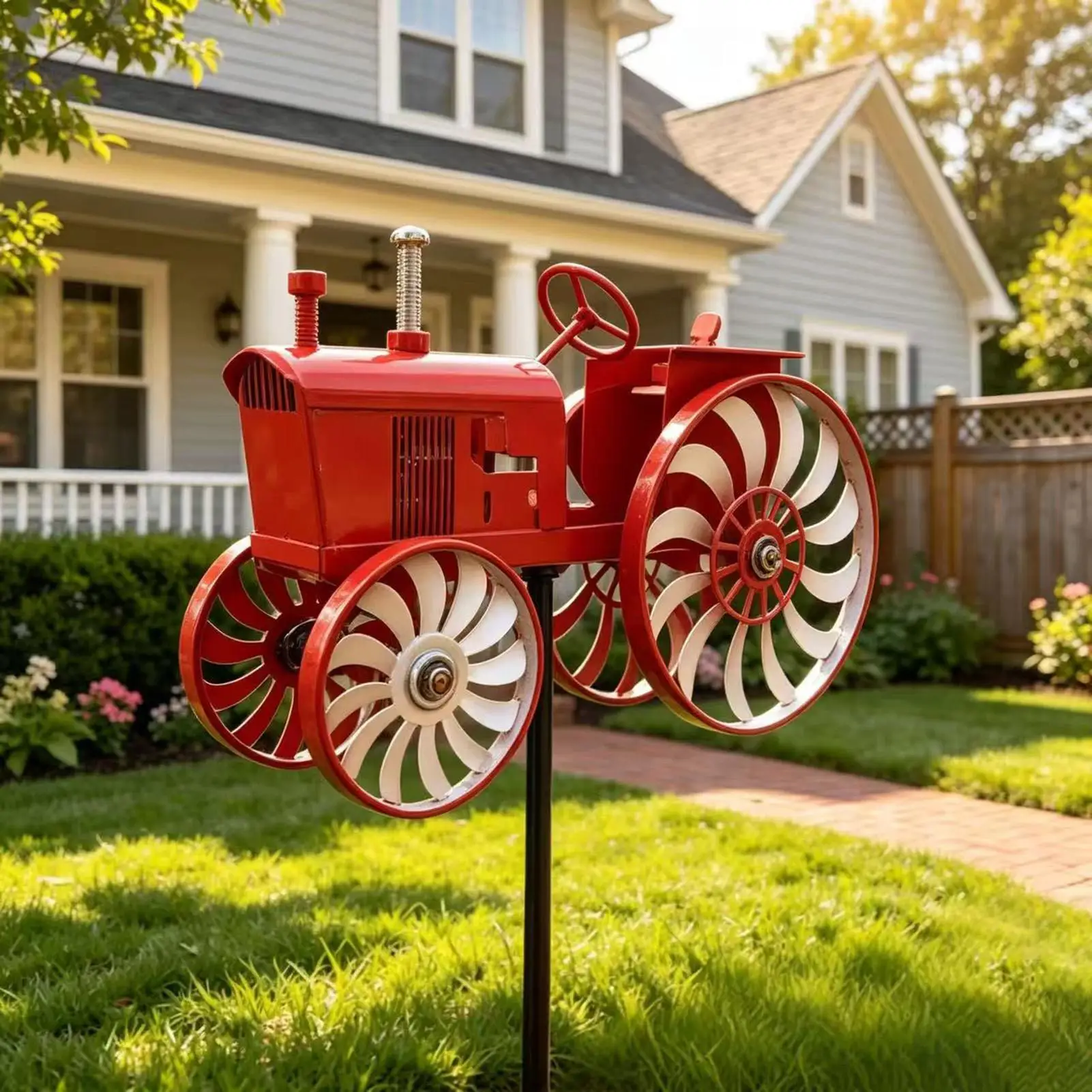 Retro Tractor Windmill for Yard 68cm Metal Garden Rotating Windmill Garden Ground Decoration Metal Wind Spinners for Garden Deco