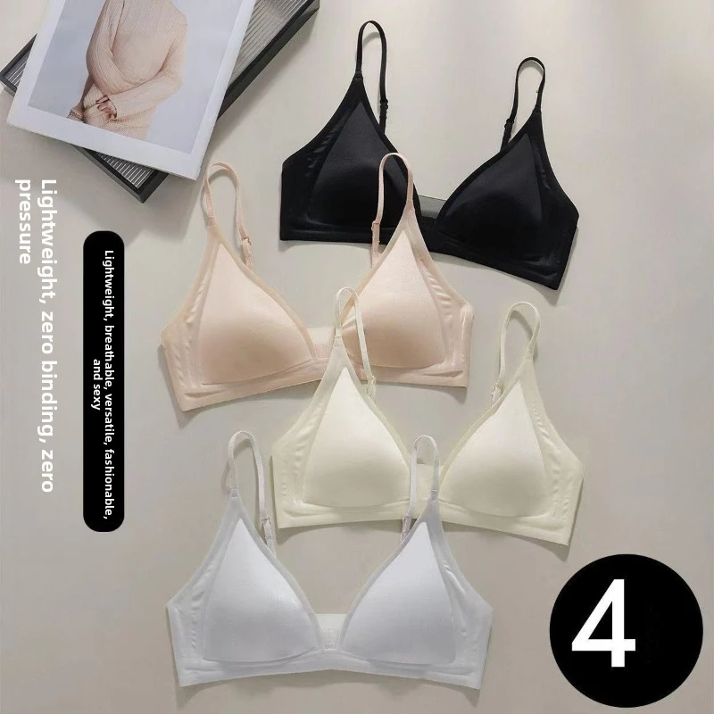 Women's Sexy Push Up Plush Bra Wireless Support Deep V-shaped Thin Bra Women's Thin Smooth Seamless French Triangular Cup Bra