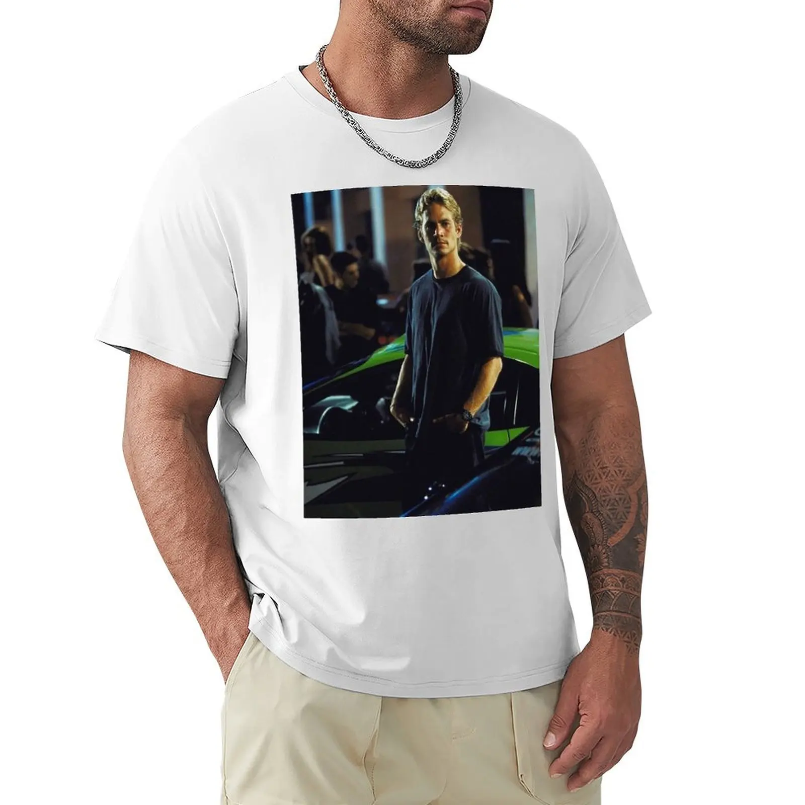 Paul Walker's Automotive Elegance: A Timeless Bond with His Beloved Car T-shirt sports fans anime men clothing