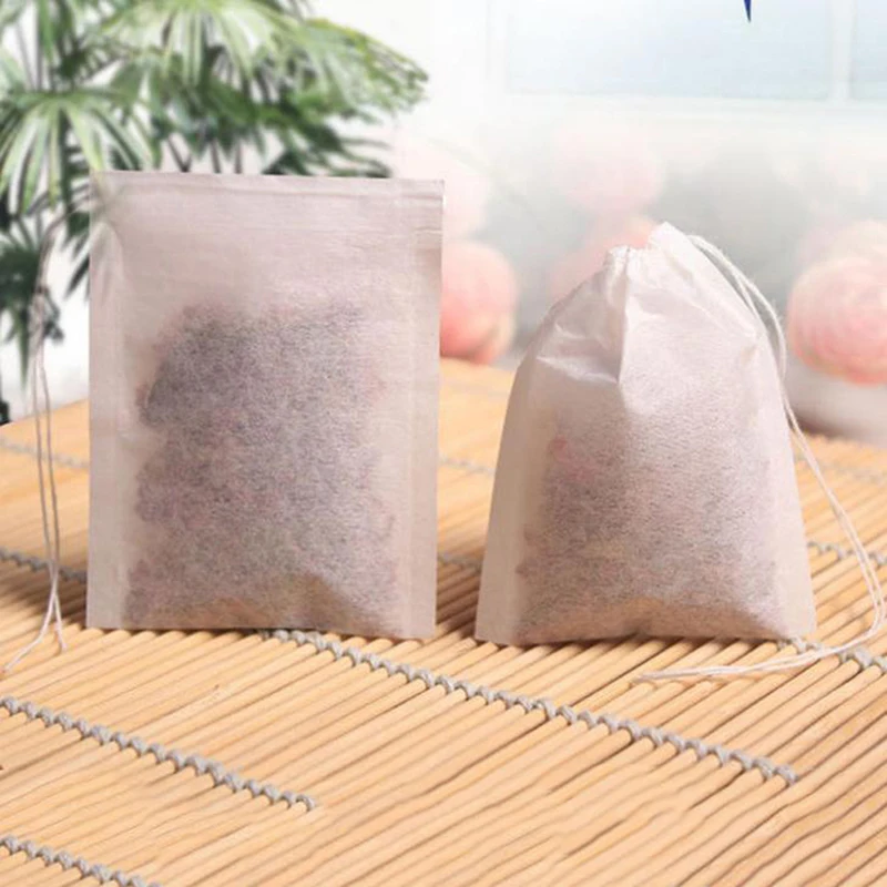 10/100PCS/Lot Tea Bag Filter Paper Bags Empty Drawstring Teabags For Herb Tea 4Size