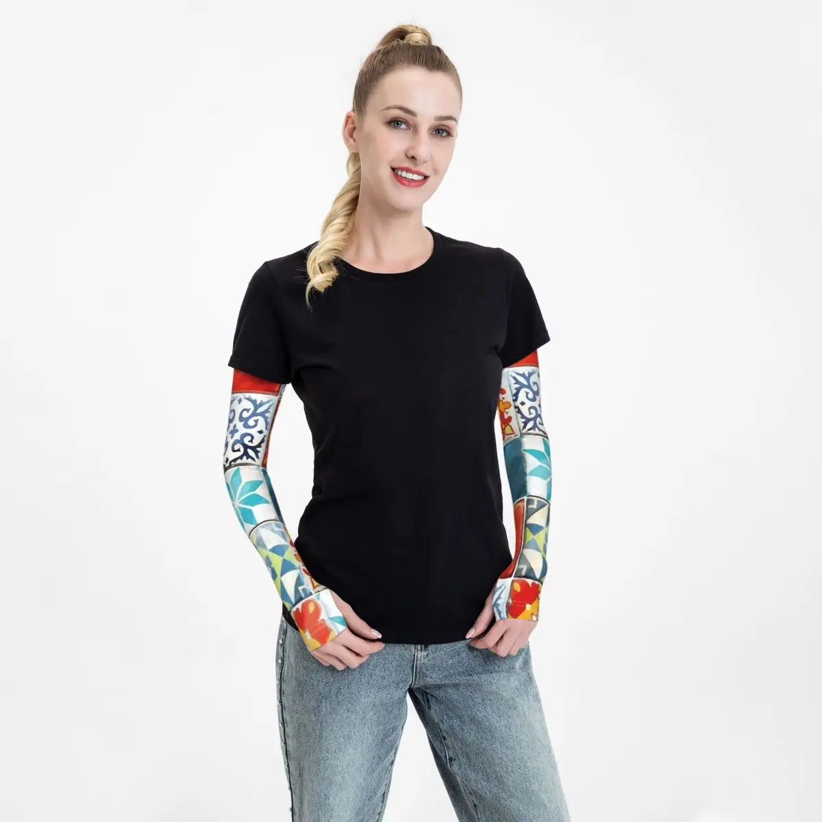 Colorful Azulejos Tiles From Azul Board Game Outdoor Arm Sleeves Sun UV Protection Cover Summer Ice Silk Cycling Tattoo Sleeves
