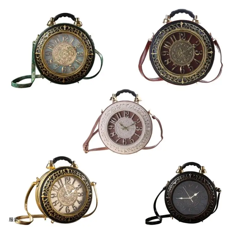 D0UD Real Working Clock Handbag for Women PU Shoulder Bag Real Watch Crossbody Bags