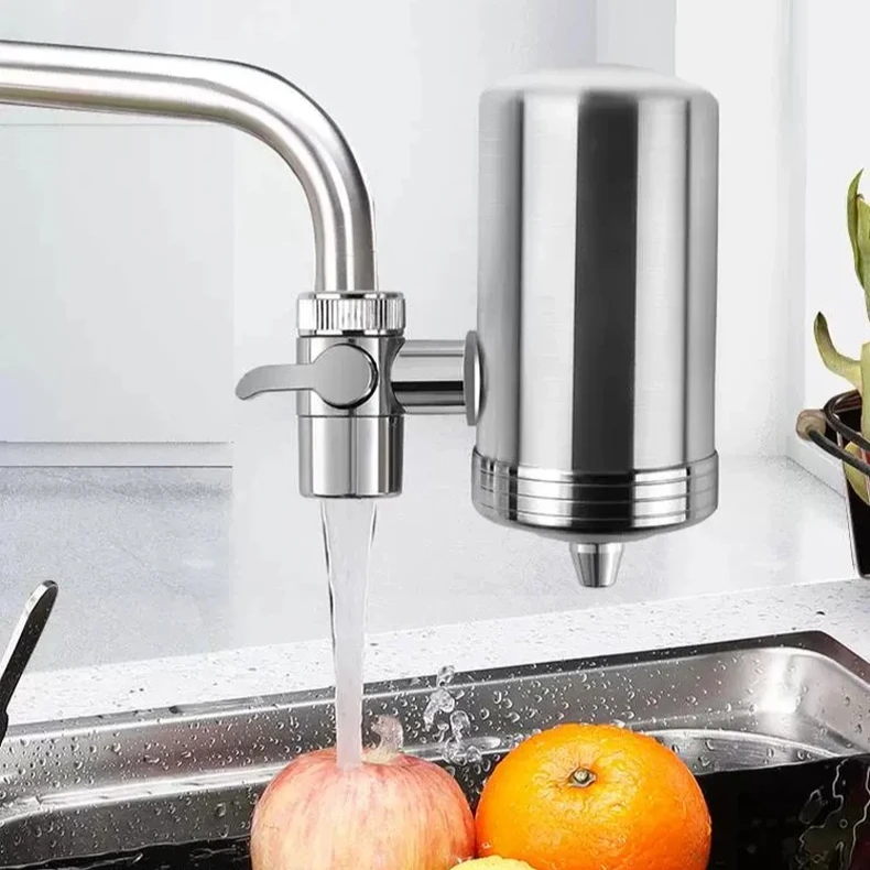 Purificateur d'eau de robinet domestique en acier inoxydable, sans Installation, filtre composite en céramique ou inhibiteur d'échelle pour robinet de cuisine