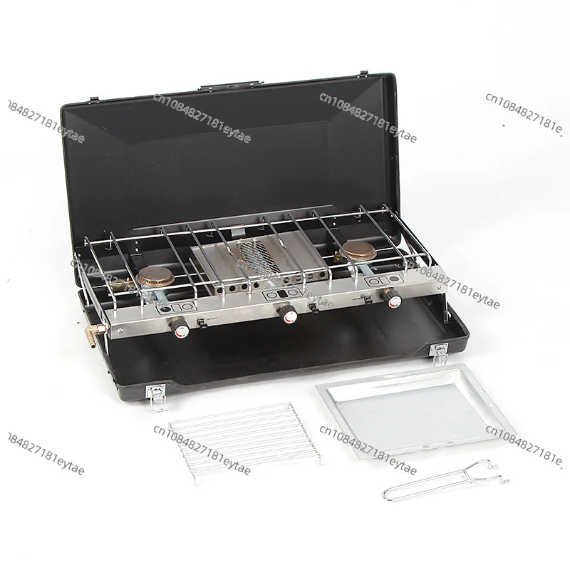 new-outdoor-folding-barbecue-grill-portable-gas-stove-camping-picnic-gas-dual-stove-three-head-windproof-storage-stove