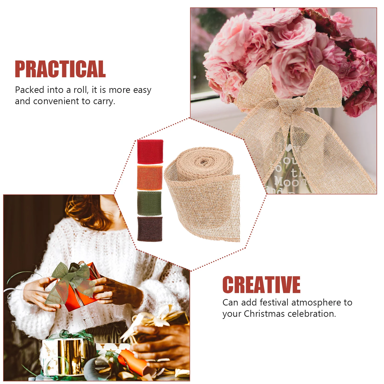 

Christmas Ribbon 5 Rolls White Multi-function Wired Gift Packing DIY Polyester Decorative Accessories Handcrafted