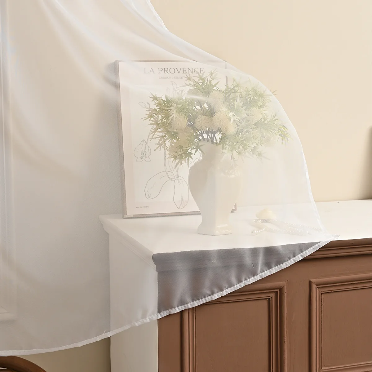 1 Stück einfarbige 3-lagige Spitzen-Curain, Spitzenvorhänge für Wohnzimmer, Schlafzimmer, Heimdekoration, Fenstergitter-Stangentasche – Detail 4