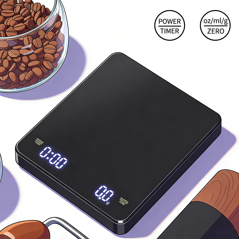 

3kg/0.1g High-precision Electronic Coffee Scale with Timer LED Display USB Charging Professional Kitchen Scale Coffee Tools