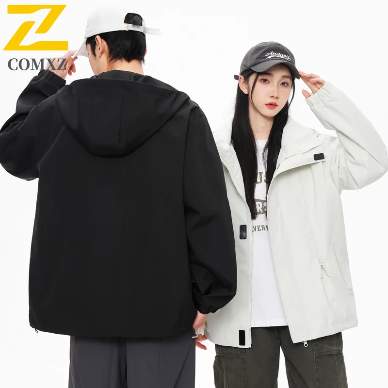 Jaket Tahan Air Tipis Harajuku Uniseks Luar Ruangan Satu Lapis Mantel Mendaki Mendaki Pria Sepeda Memancing Jaket Berkerudung Tahan Angin