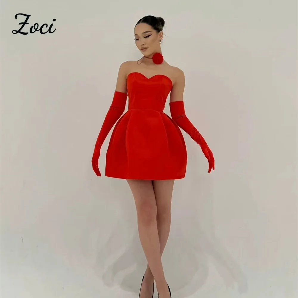 

Zoci Red Satin Prom Dresses Sweetheart Short A Line Backless Party Dress Lace Up Back Birthday Party Gowns Customized ﻿