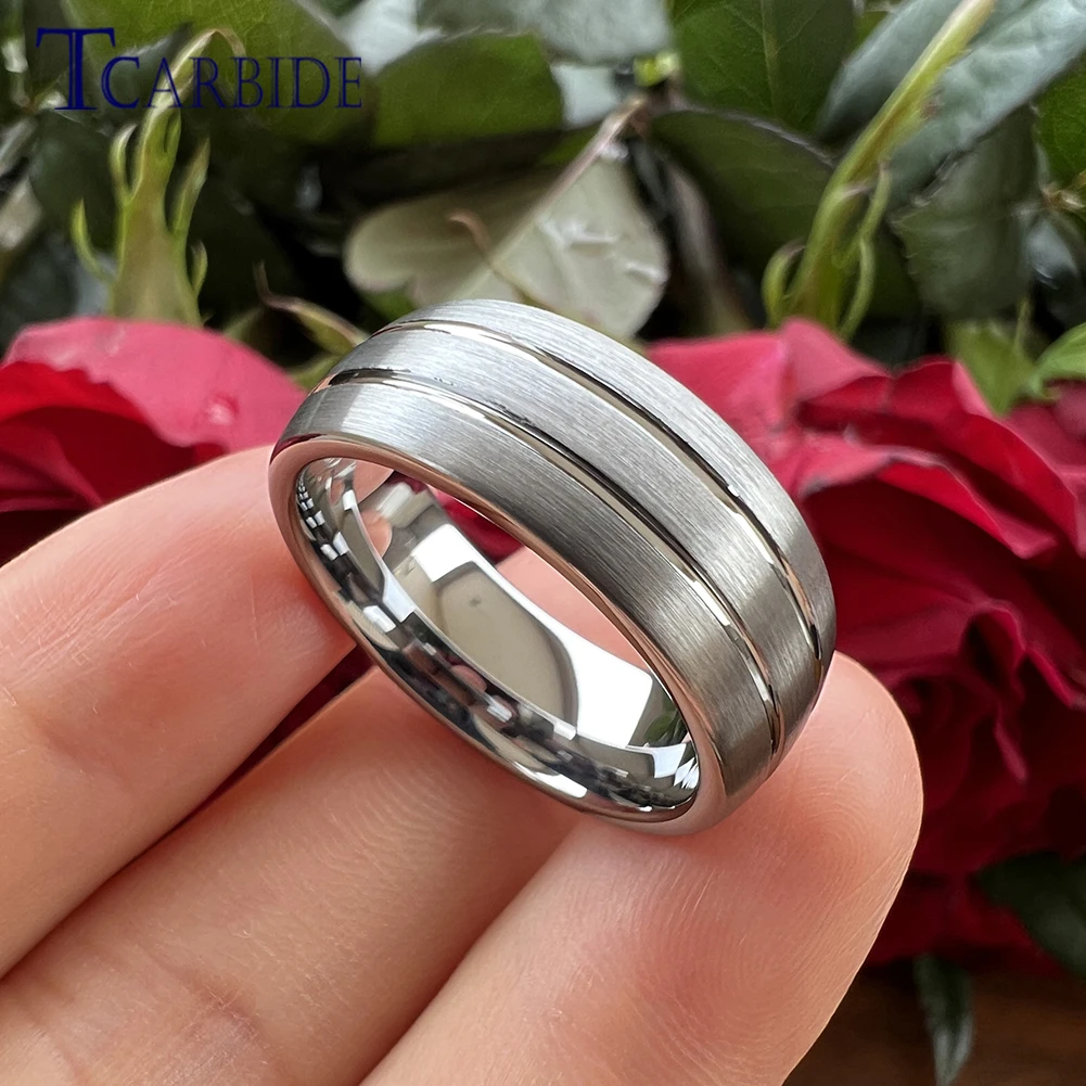 Dropshipping 6mm 8mm Domed Wedding Band Tungsten Forever Finger Ring Grooved Brushed Finish Classic Jewelry