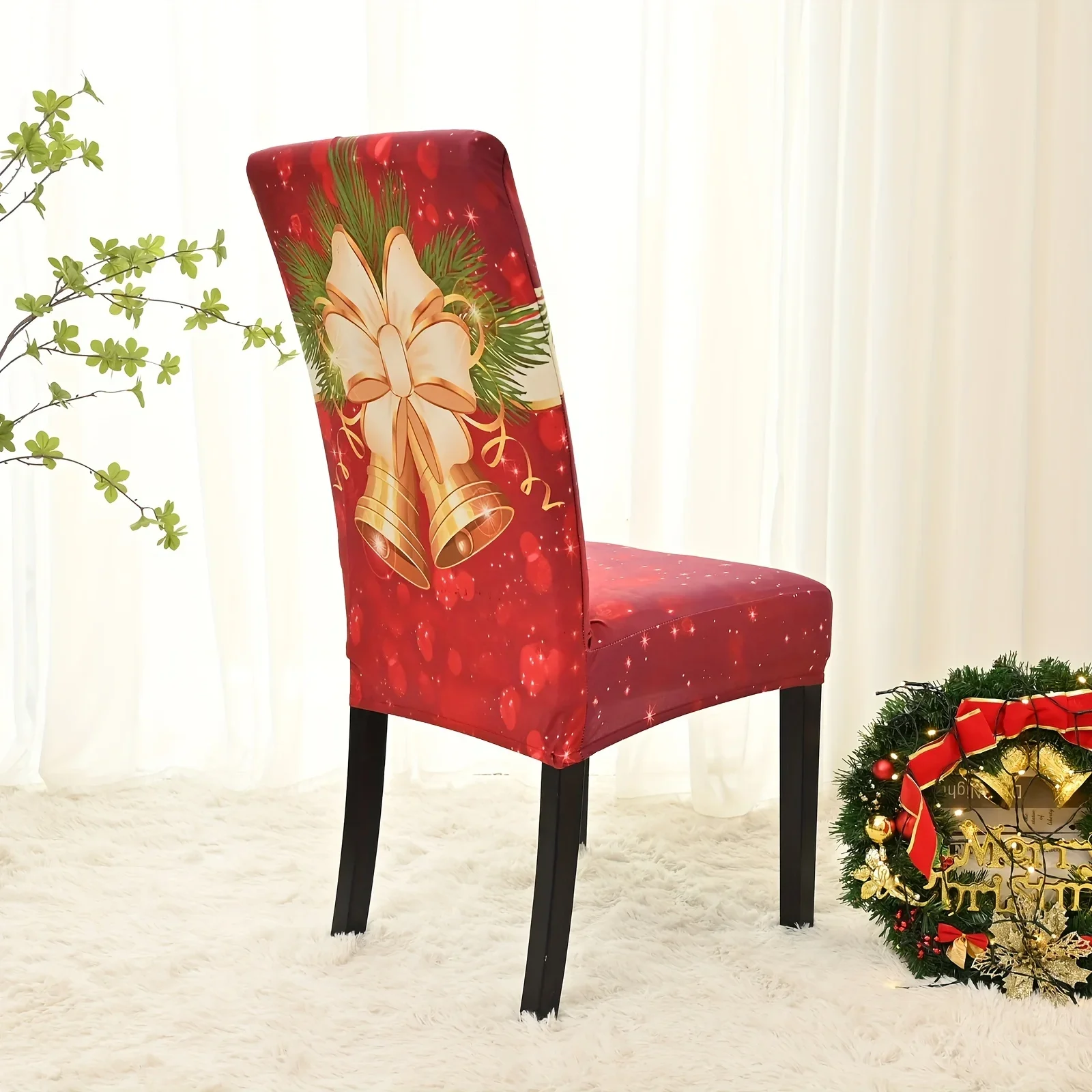 4/6pcs Digital Printed Christmas Chair Cover Christmas Decoration Elastic Chair Cover For Hotel Dining Room Office Banquet House