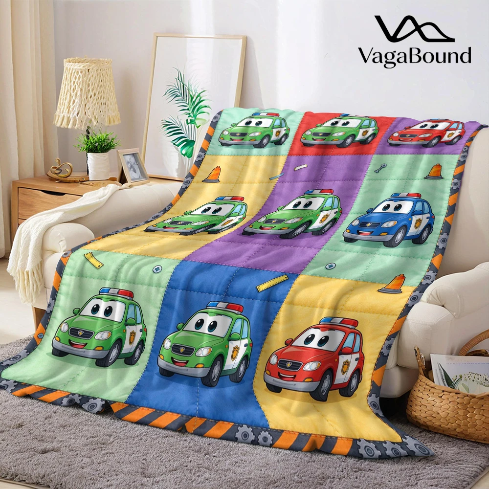 Police Car Big Bolt Stripe Flannel Blanket Perfect for Sofa Office Bed Travel Sleep Read Relax Camping Four Season Use