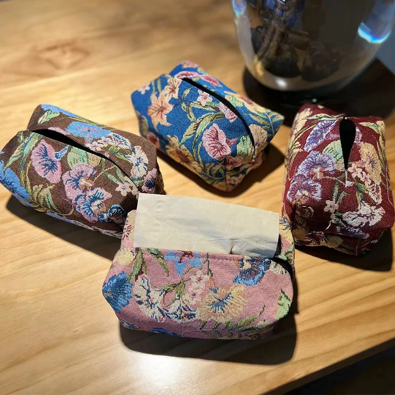 Restaurant Retro Tissue Box Home Living Room Tissue Box Light Luxury Fabric Bag Storage Embroidered Tissue Bag Wholesale