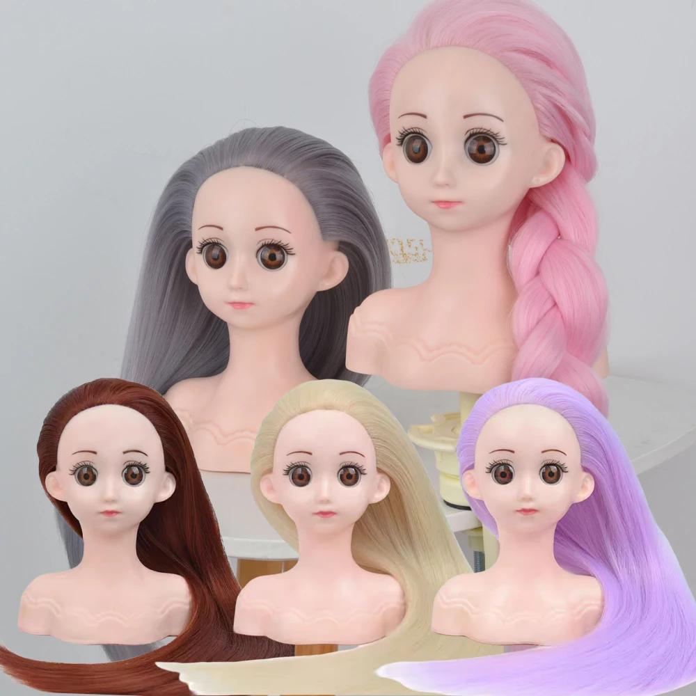 Realistic Female Doll Head Height 19Cm Small Mannequin Head With Makeup For Beginners To Practice Hair Styling With Wig Stand