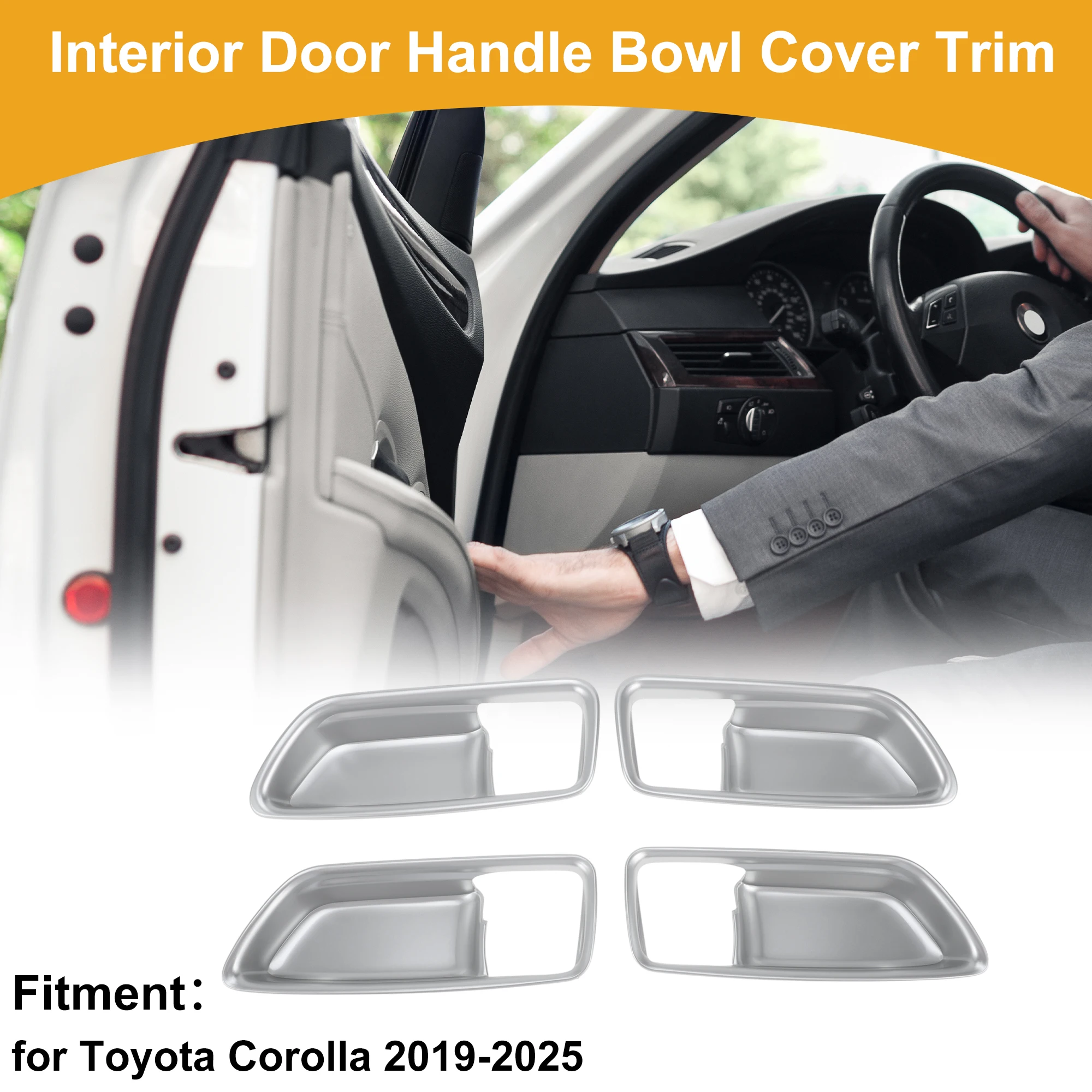 

UXCELL Interior Door Handle Bowl Cover Trim for Toyota Corolla 2019-2025 Silver Tone
