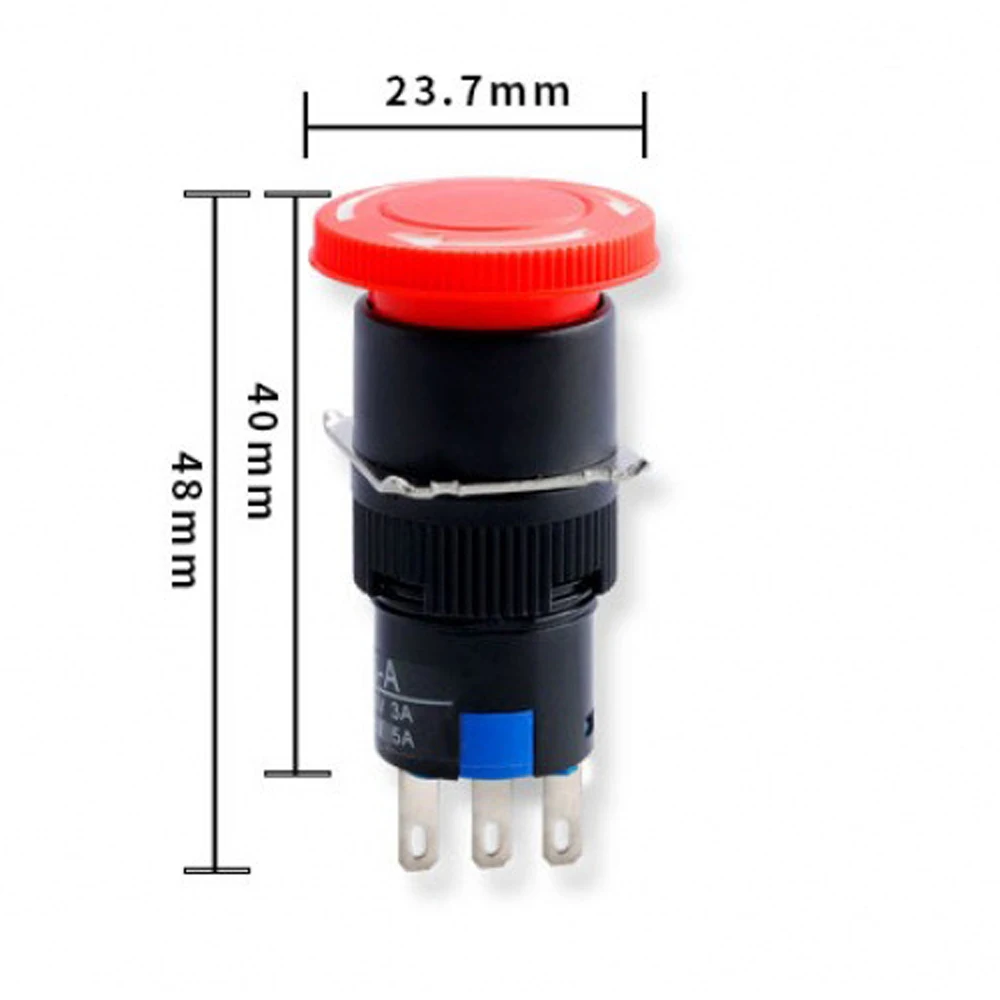 16mm Emergency Stop Self-locking Button Switch without Light Thickened Silver-plated 6Pin 2NO/2NC 250V 5A Flame Retardant Switch