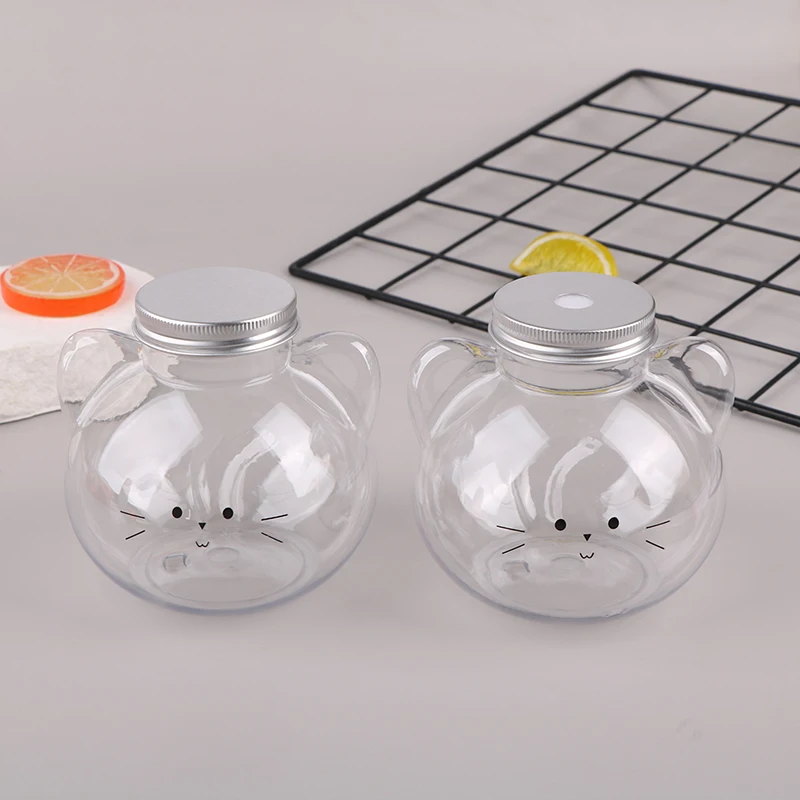 Botellas de agua con forma de gato, leche, té, café, jugo, taza portátil para beber, botella de bebida transparente para el hogar, sin BPA