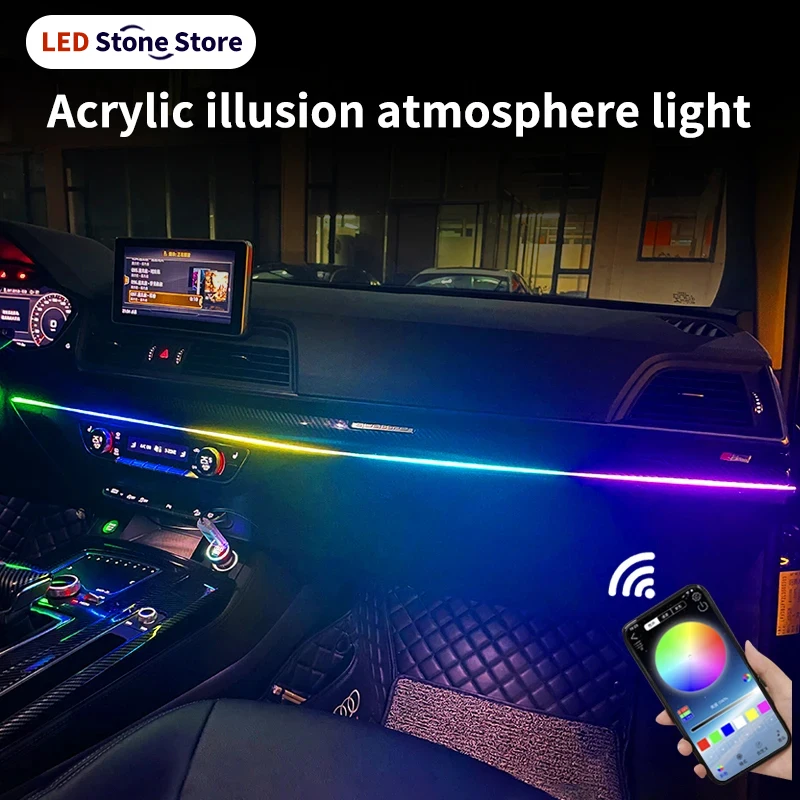 

Цветная акриловая светодиодная лента для интерьера автомобиля с холодной подсветкой, беспроводная, с управлением от звука и музыки, для декоративного освещения и централизованного управления.