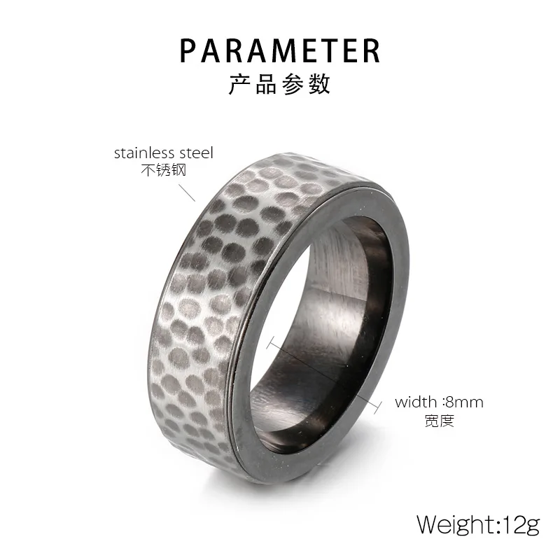 Punk Rock Titanium Steel Concave and convex Round Finger Rings for Men Vintage Jewelry Size 8-11 Never Fade