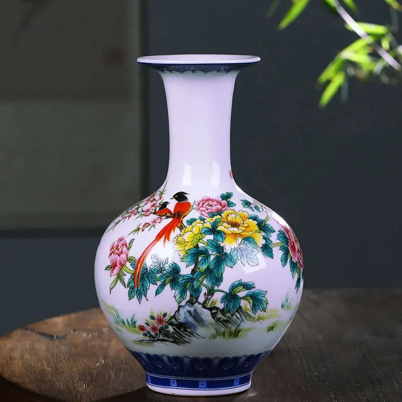 Jingdezhen Ceramic Vase Antique Blue And White Porcelain Flower Arrangement Chinese Style Home Porch TV Cabinet Bogu Shelf