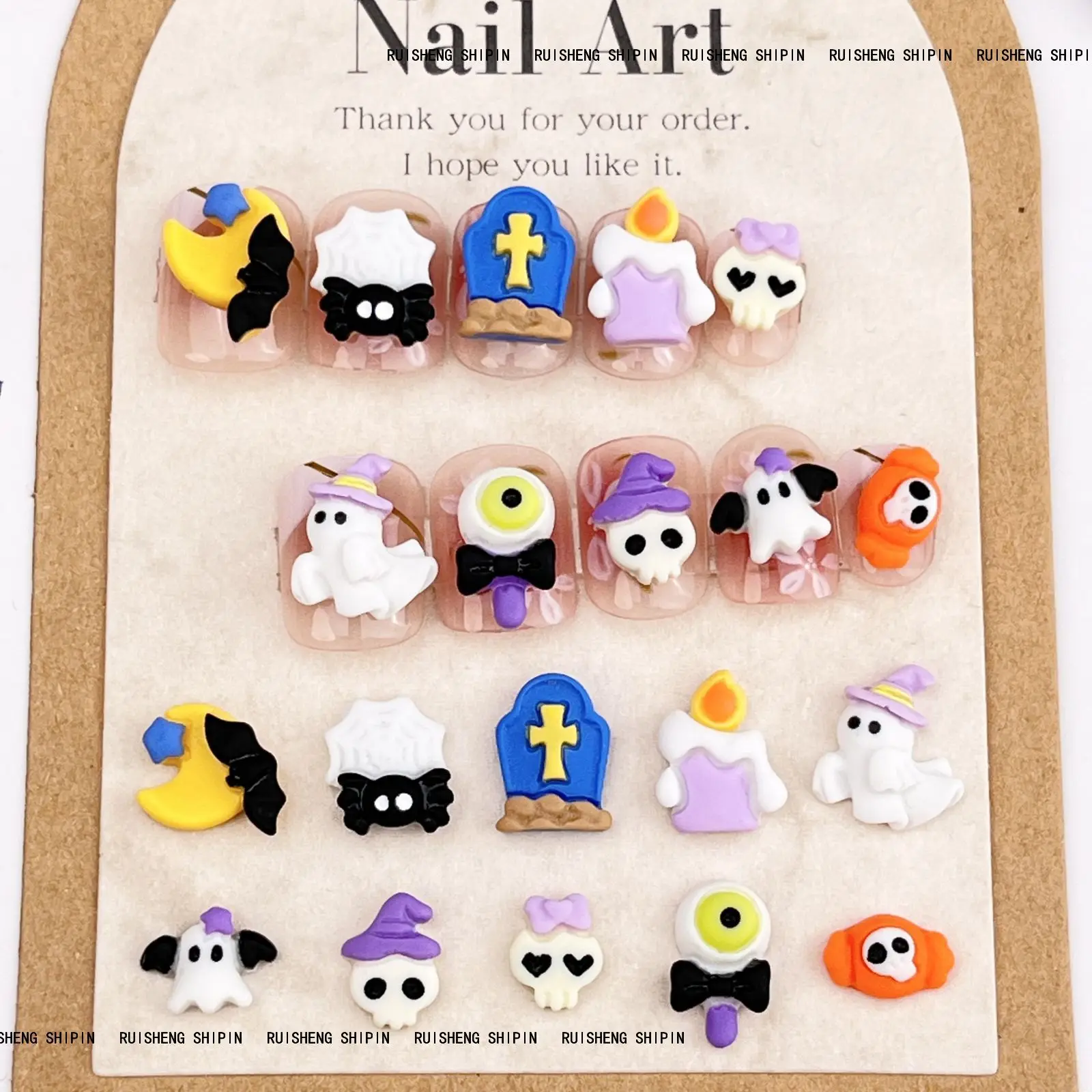 20Pcs Hawaii 3D kawaii Nails Art Resin Accessories Summer Beach Black Skin KT cat Phone Case Sticker Manicure Decals Decoration