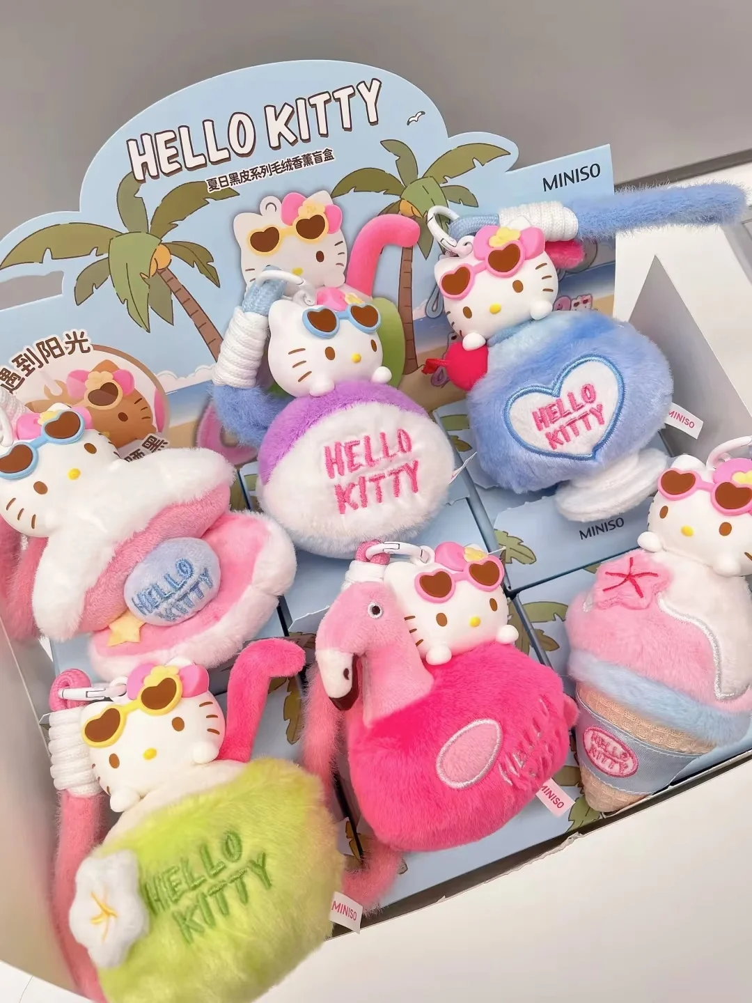 

Hellokitty Summer Black Leather Series Color-Changing Pendants Blind Box Cute Keychain Backpack Toys Girl Surprise Gift