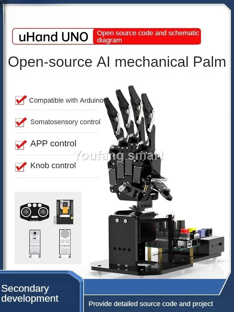 UNO Open Source AI Bionic Robot Hand Support Somatosensory Glove Control 6 Dof Robotic Fingers for Arduino Programming  DIY Kit