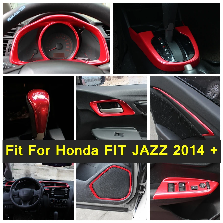 

Red Window Switch / Control Panel / Door Handles Frame / Gear Shift Knob Cover Trim Interior Fit For Honda FIT JAZZ 2014 - 2020