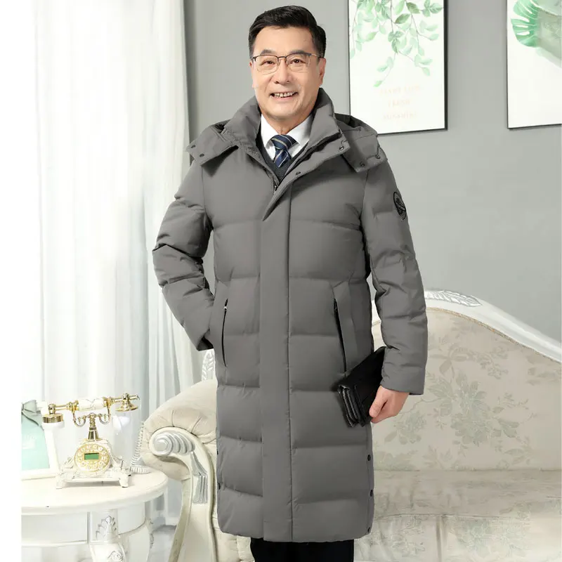 

Faionable Long Hooded Dad down Jaet Men's Winter Warm Cardigan Coat ly andpa Sli Quilted Polyester Fiber 90%