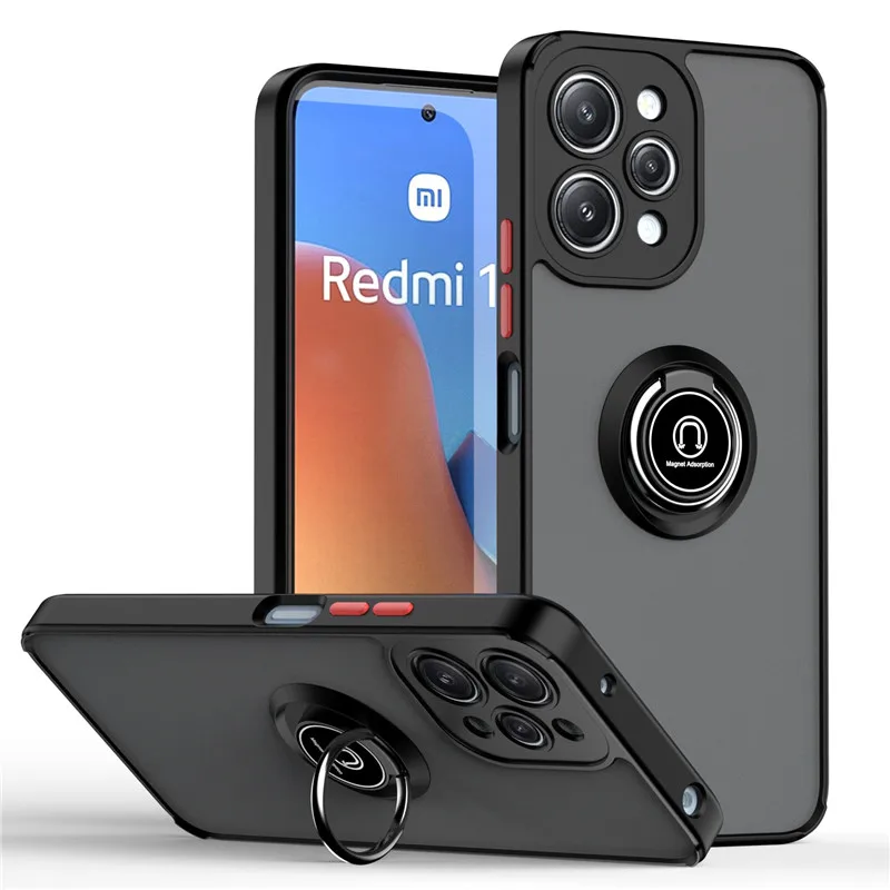 For Xiaomi Redmi 12 4G Case Magnetic Ring Matte Phone Cases For Redmi12 Red Mi 12 4G Stand Holder Back Cover