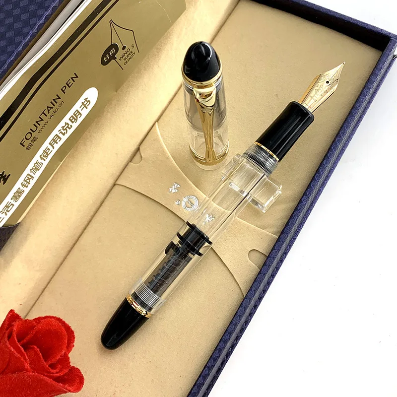 New Wingsung 699 Resin 14K Gold Vacuum Filling Fountain Pen Damien Tip F 0.5MM Nib,Beautiful Writing Ink Pen for Business Office