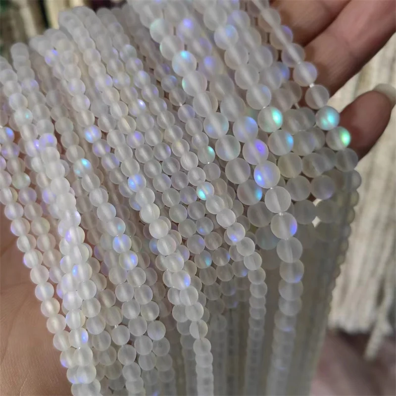 Matte Aurora Kristallglasperlen Frosted Mystic Aura Meerjungfrau Perlen Runde Mondsteine für Armband Halskette Schmuckherstellung DIY