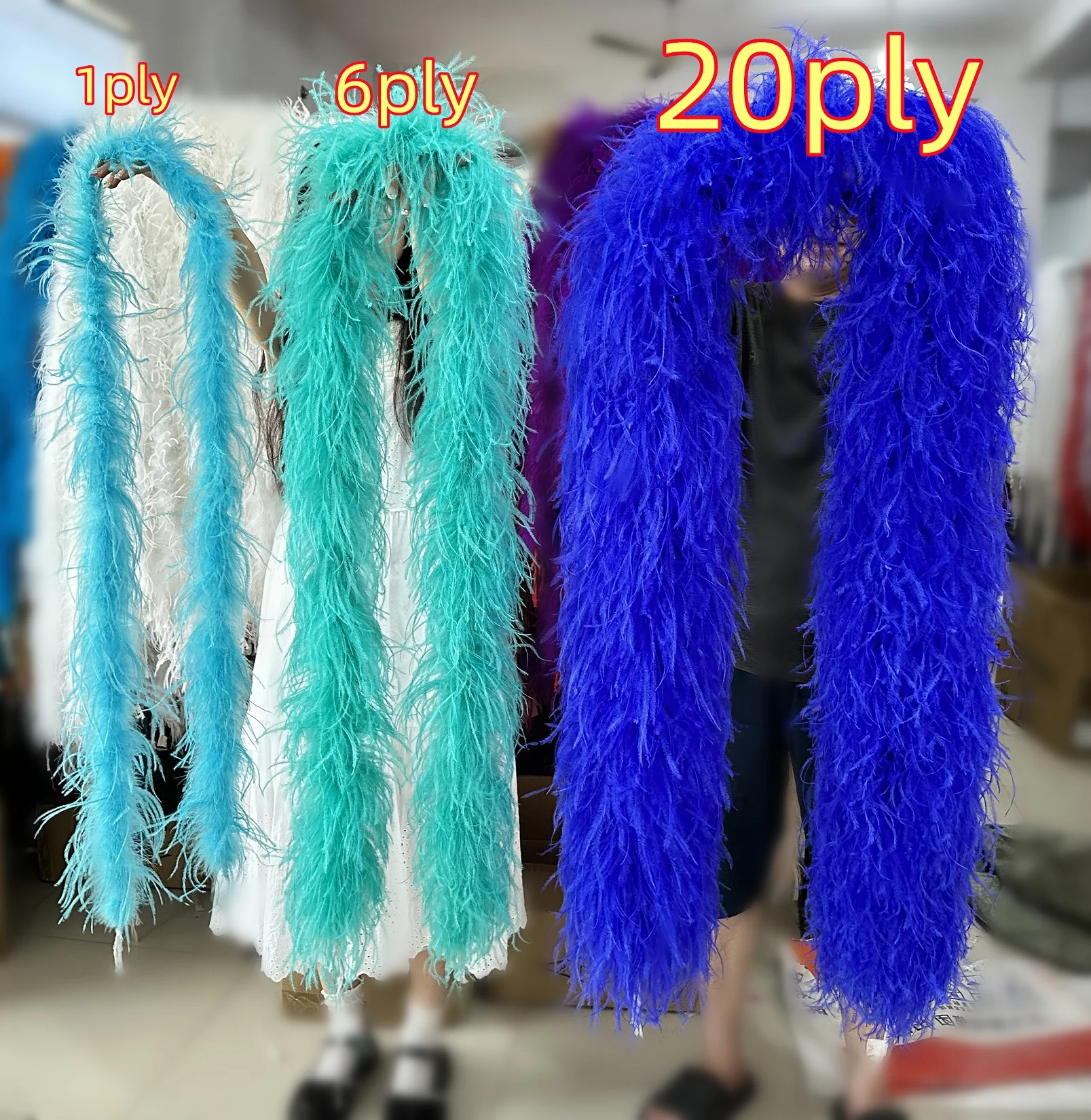 

Customized 2Meters Ostrich Feathers Trim Boa 1 To 20Ply Ostrich Plume Shawl for Wedding Party Dress Decoration Blue Feather Boa