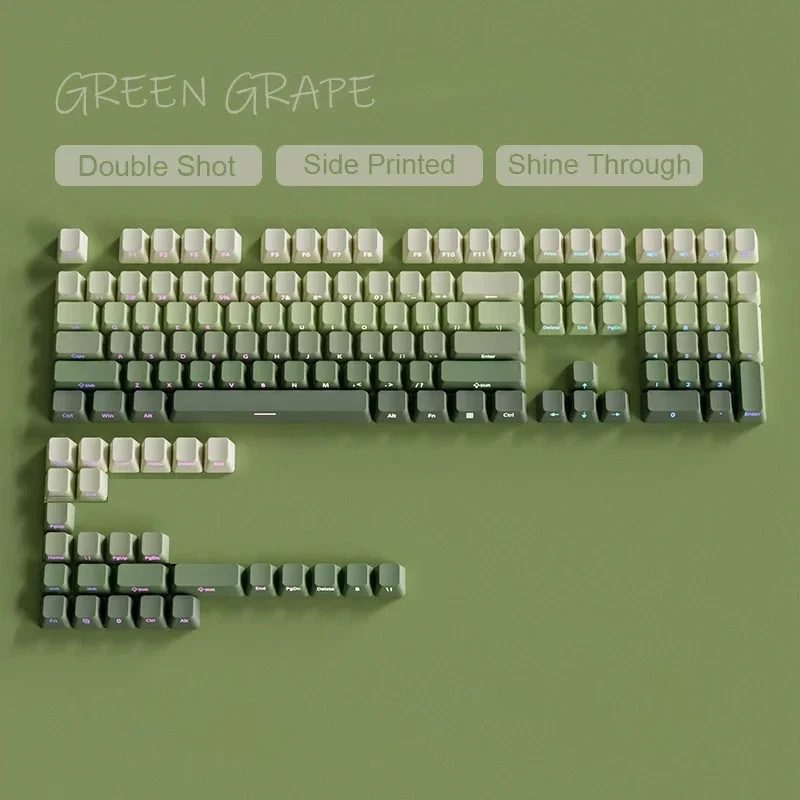 135 Key Cherry Profile Green Grape Keycaps Side Print Shine Through Keycaps Double Shot PBT Keycap for MX Switch Gaming Keyboard view 3