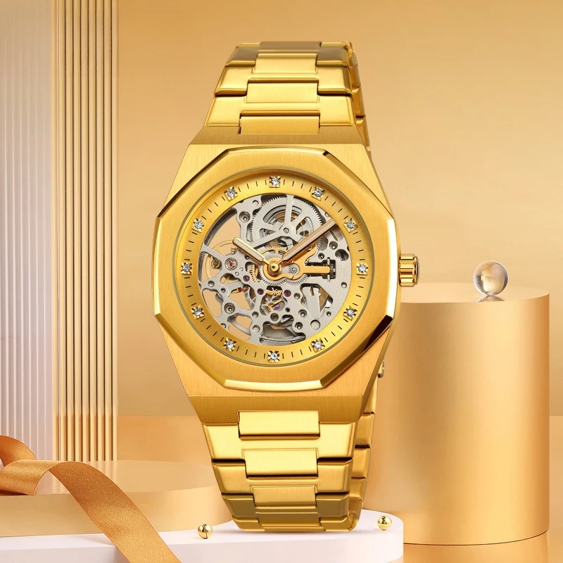 

Men's Automatic Skeleton Watch: Stainless Steel with Transparent Back & Solid Movement for Business Style