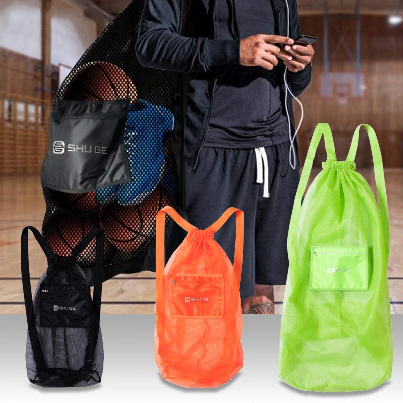 Sports Basketball Football Backpack Breathable Drawstring Net Pocket Rucksack Ball Game Training Lightweight Large Capacity Bag