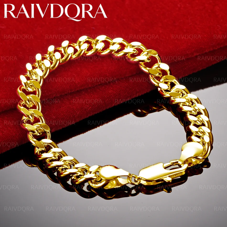 18K Gold Plated 10mm Side Chain Lobster Clasp Bracelets For Men Women Fashion Wedding Party Jewelry Accessories
