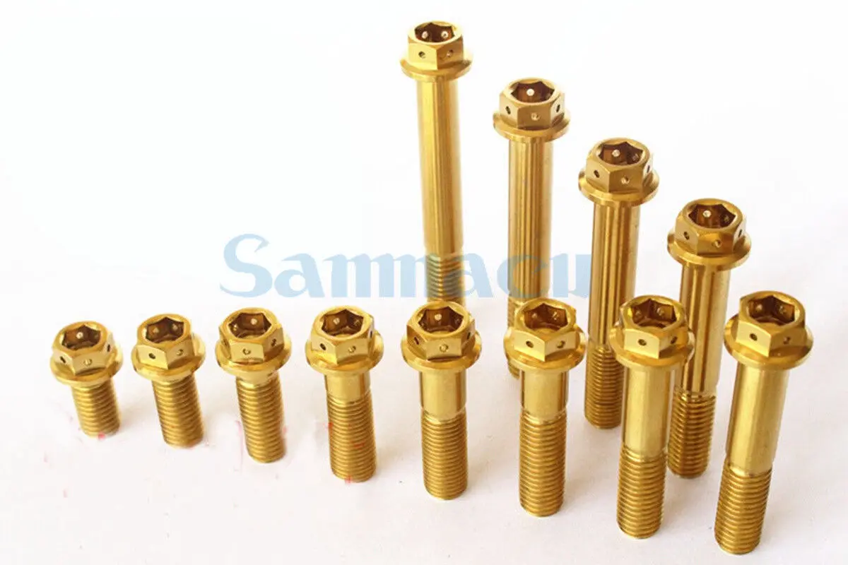 1 Piece M10x1.25 M10x1.5 20/25/30/35/40/45/50/55/60/65/70/75mm Golden GR5 TC4 Titanium Motorcycle Hex Head Flange Bolts DIY