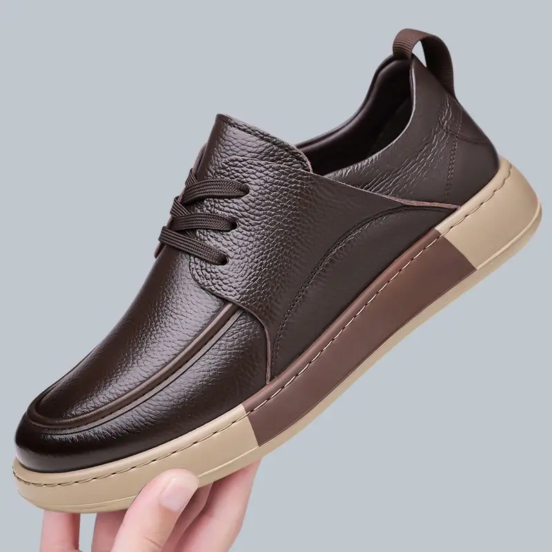 Men's Business Casual Leather Shoes Spring Autumn New Solid Color Fashion Casual Shoes for Man Lace-up Anti-slip Loafers Male