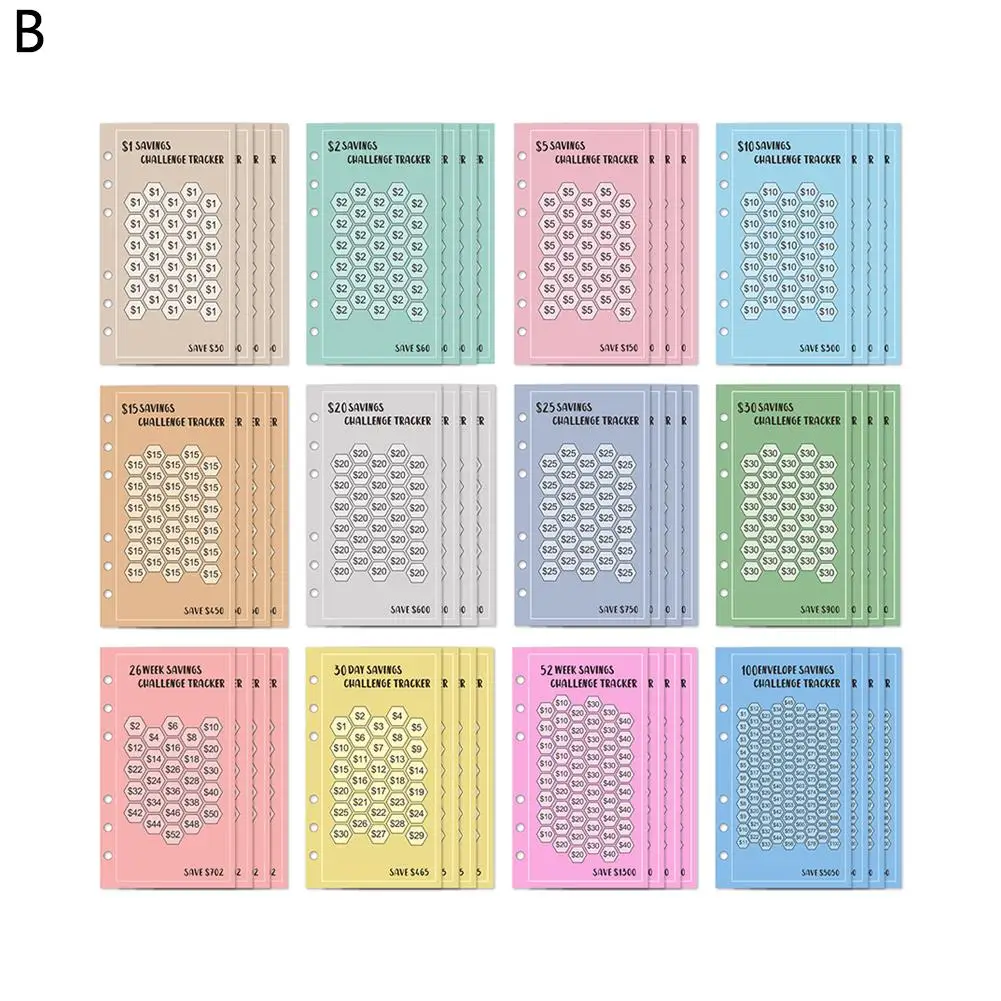 A6, 48 hojas de sobres, ahorro de dinero, 52 semanas, desafío, Euros, USD, ahorro, para sobres, presupuesto de efectivo, 30, planificador Ea P5C0
