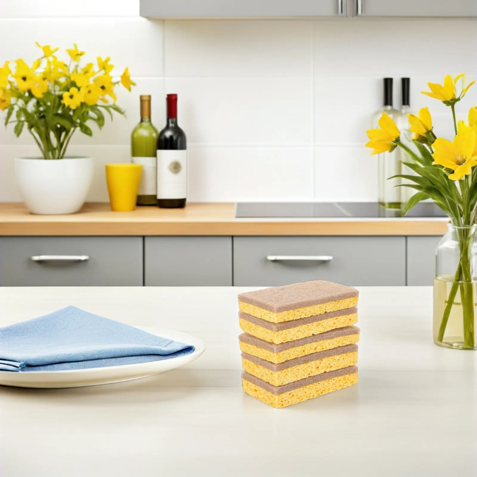 20Pcs Natural Wood Pulp Dish Sponges Non-Scratch Kitchen Scrubbers Reusable Cleaning Pads for Dishes Glassware Utensils