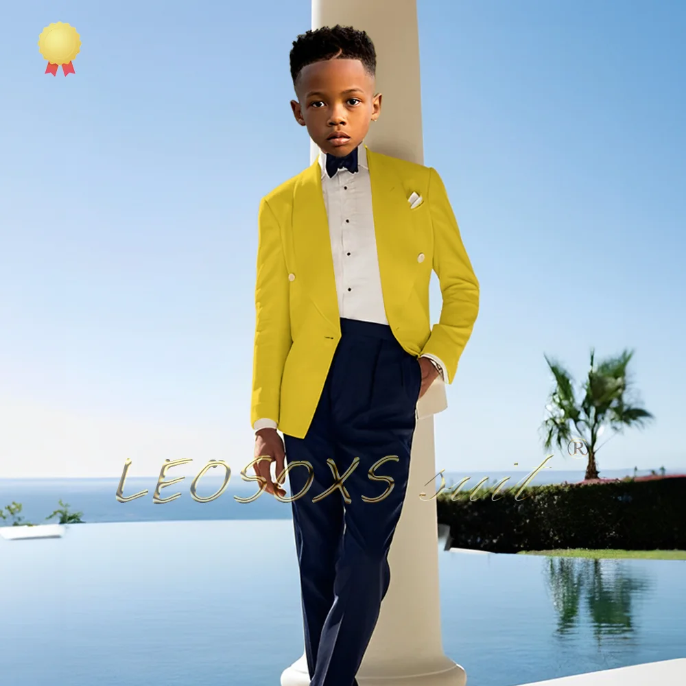 Boys' stylish wedding suit formalwear with navy trousers, a 2-piece set suitable for children aged 3 to 16 for elegant occasion