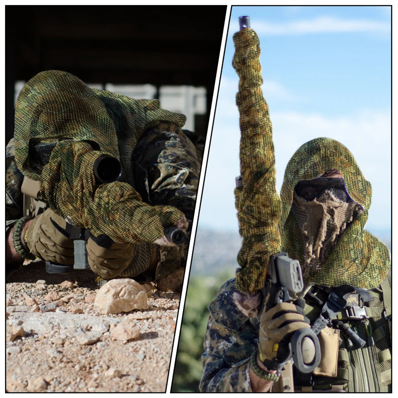 Bufanda táctica militar, velo de francotirador, malla de camuflaje, KeffIyeh, velo de cara de francotirador, envoltura de cabeza Shemagh para