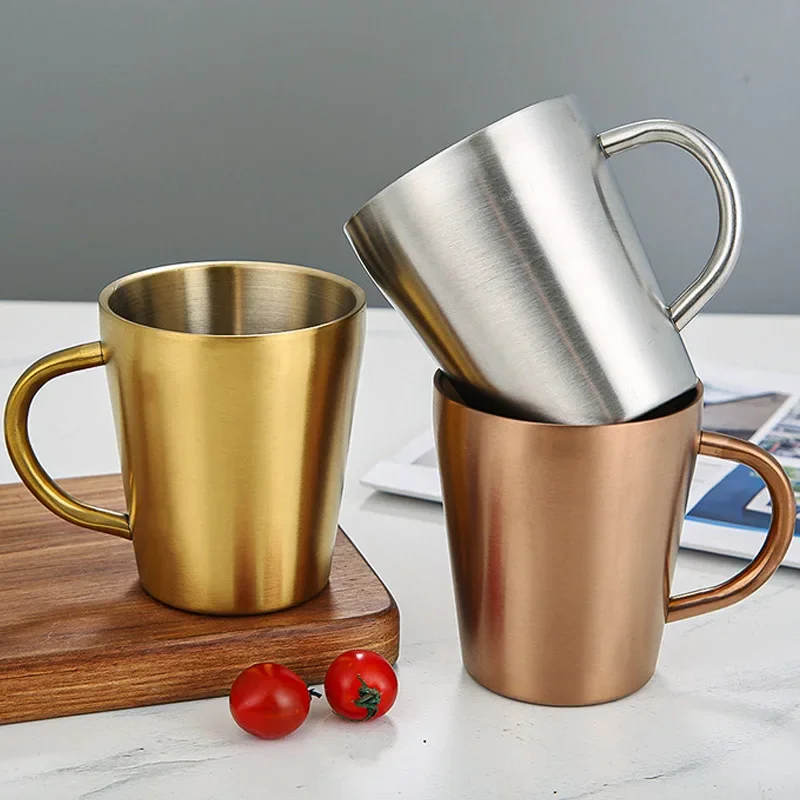 300 ml Doppelschicht Wasser Cup304 Edelstahl Thermische Kaffee Bierkrug Mit Griff Bier Tasse Gold Splitter Kaffeetassen mit Griff
