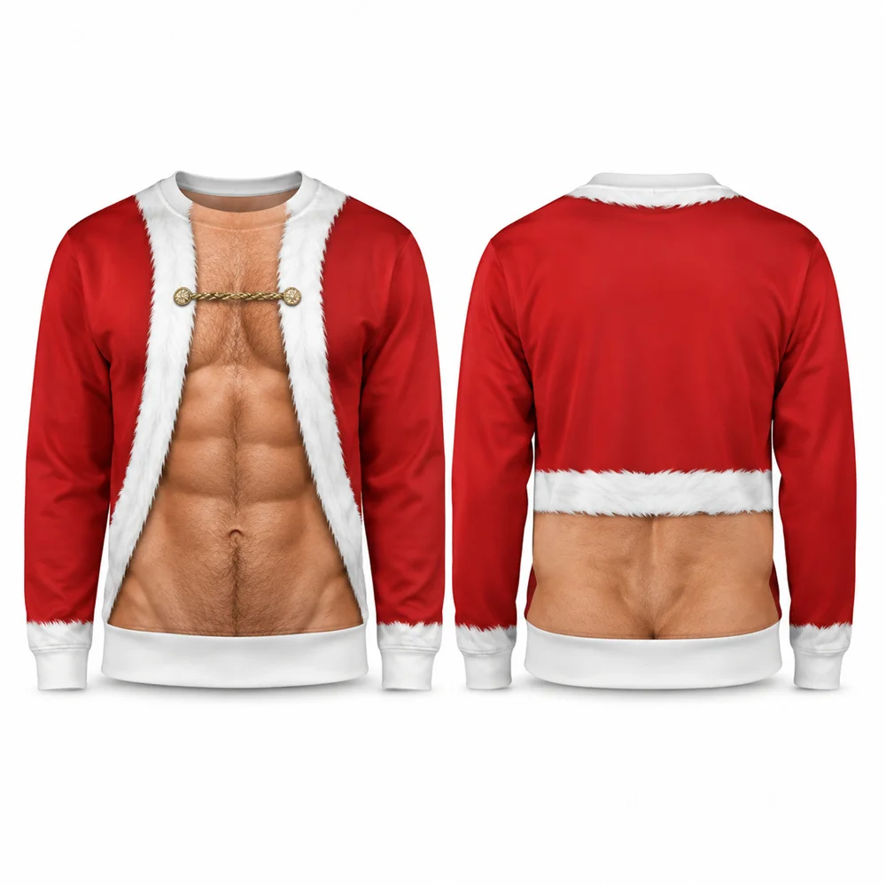 3D-Druck Bierbauch-Muster Lustiger Hässlicher Pullover für Männer Frohe Weihnachten Party Ein Humorvolles Geschenk für Ehemann Pullover Sweatshirt – Detail 3