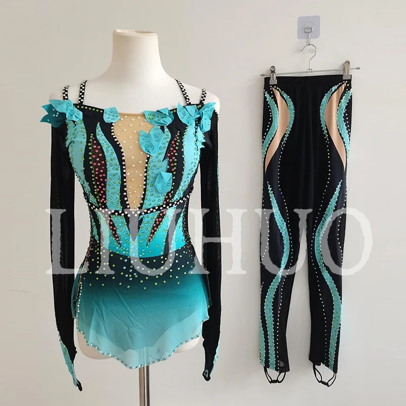 LIUHUO robe de patinage artistique compétition enfants uniformes Costumes manches longues BD3247