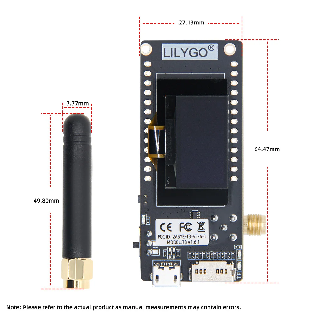 Obrázek 6: LILYGO® TTGO lora32 V2.1_1.6 varianta 433/868/915mhz ESP32 lora OLED 0.96 palec sdà­let karta Bluetooth WIFI bezdrátový modul ESP-32  sma