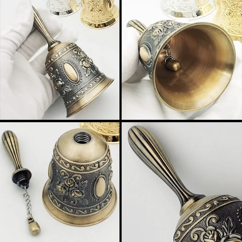 1PC Retro Metalen Tone European Style Hand Bell Craft Decoratie Alarm Bell Handicraft Christmas Bell Wind Bell Christmas Craft