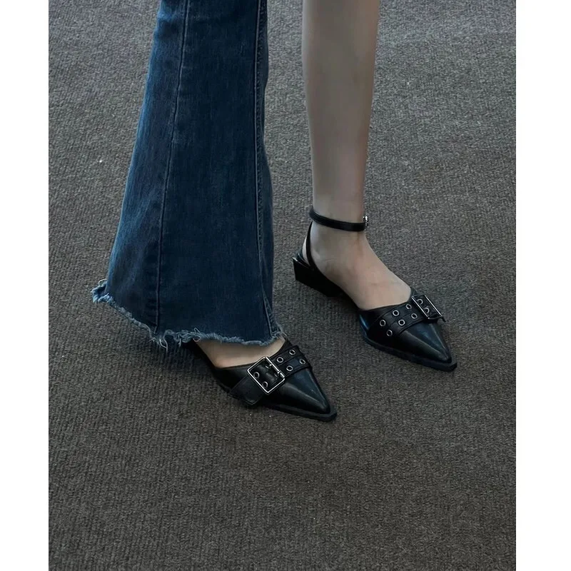 Rivet Pointed Sandals Women Summer Outer Wear High-grade Closed Toe Chunky Heel Sandals Fried Street Heel Single-layer Shoes