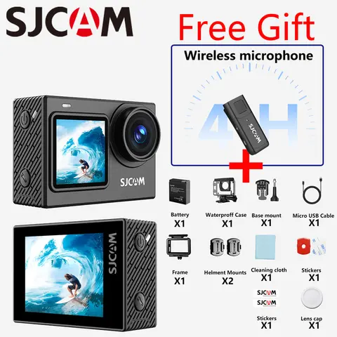 Caméras d'action SJCAM SJ6 Ultra Freen avec micro sans fil M4, clarté 4K véritable pour vlogs, interviews, extérieur, capteur CMOS 1/2.7'', commande vocale
